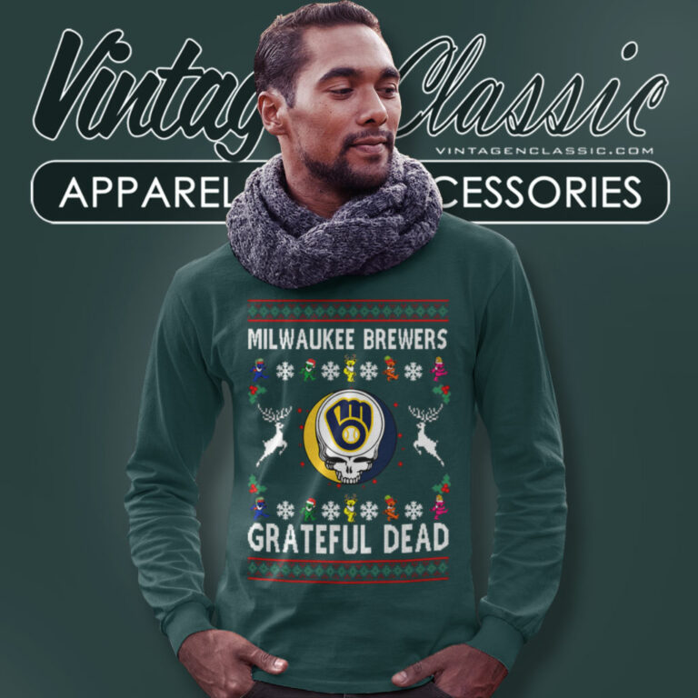 Grateful Dead Milwaukee Brewers Ugly Christmas Long Sleeve Tee Grateful Dead Milwaukee Brewers Ugly Christmas Long Sleeve Tee