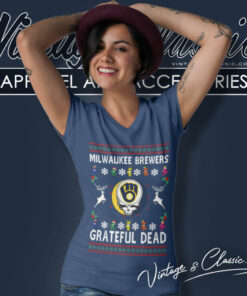 Grateful Dead Milwaukee Brewers Ugly Christmas Shirt 4 Grateful Dead Milwaukee Brewers Ugly Christmas V Neck TShirt