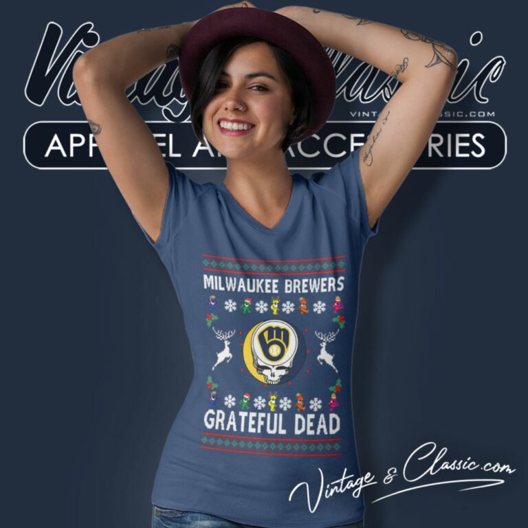 Grateful Dead Milwaukee Brewers Ugly Christmas V Neck TShirt Grateful Dead Milwaukee Brewers Ugly Christmas V Neck TShirt
