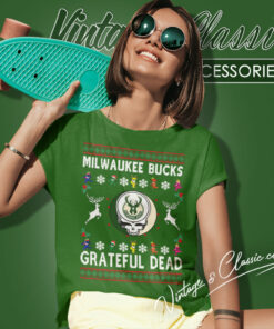 Grateful Dead Milwaukee Bucks Ugly Christmas Women T Shirt