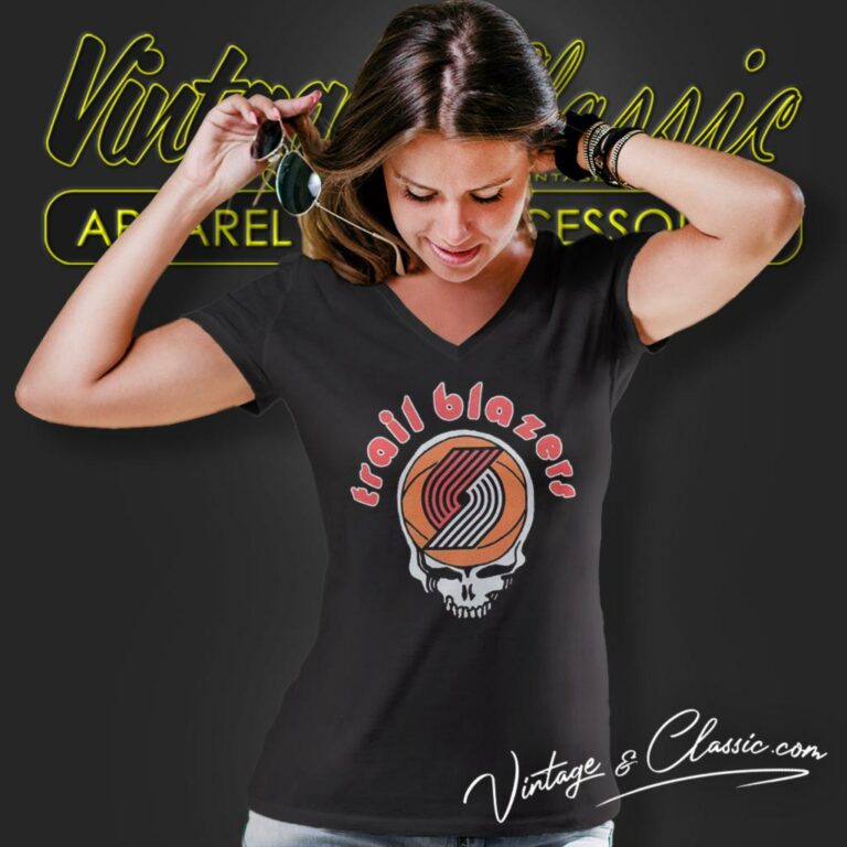 Grateful Dead Nba Portland Trail Blazers Skull V Neck TShirt Grateful Dead Nba Portland Trail Blazers Skull V Neck TShirt