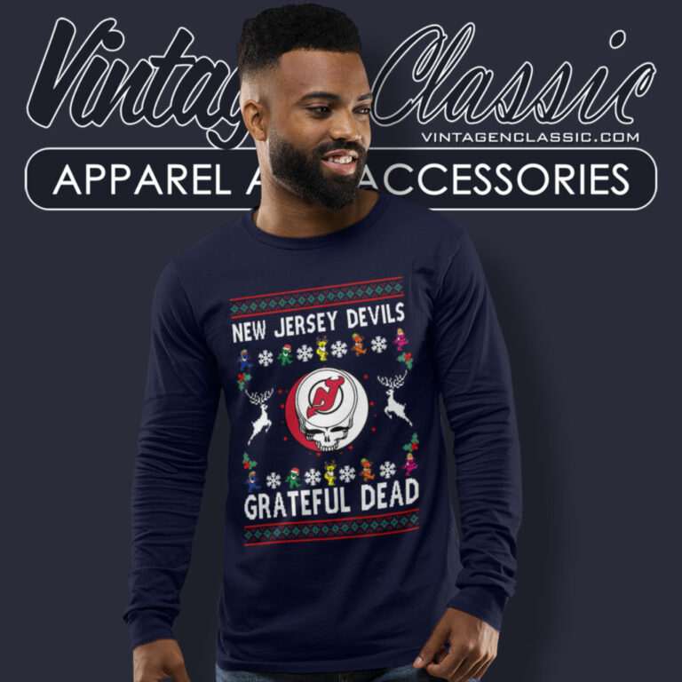 Grateful Dead New Jersey Devils Ugly Christmas Long Sleeve Tee Grateful Dead New Jersey Devils Ugly Christmas Long Sleeve Tee