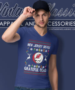 Grateful Dead New Jersey Devils Ugly Christmas V Neck TShirt