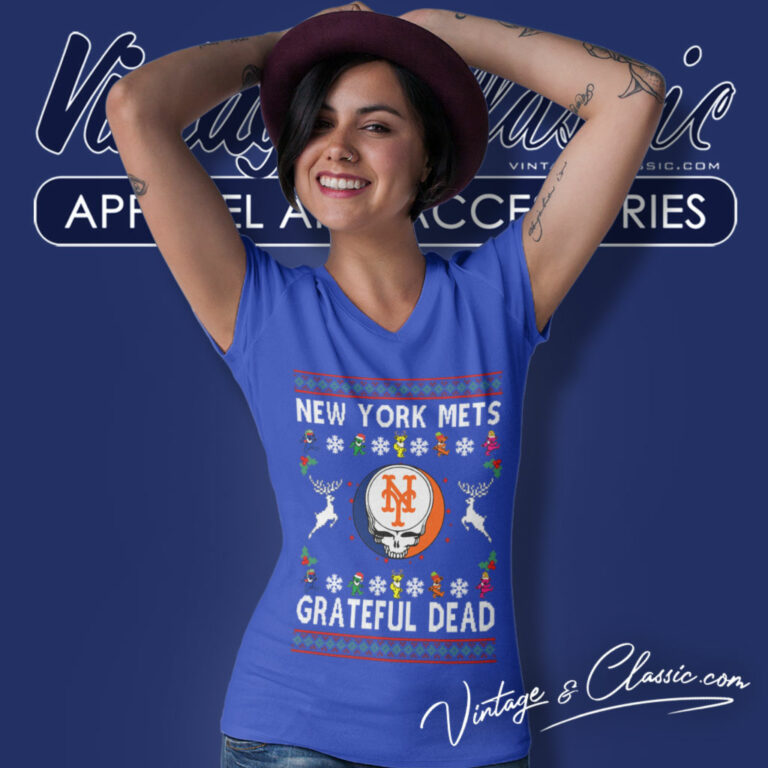 Grateful Dead New York Mets Ugly Christmas V Neck TShirt Grateful Dead New York Mets Ugly Christmas V Neck TShirt