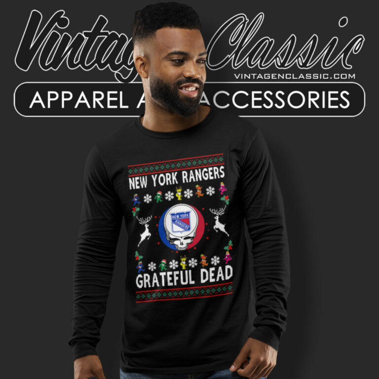 Grateful Dead New York Rangers Ugly Christmas Long Sleeve Tee Grateful Dead New York Rangers Ugly Christmas Long Sleeve Tee