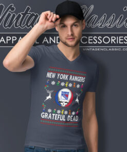 Grateful Dead New York Rangers Ugly Christmas V Neck TShirt