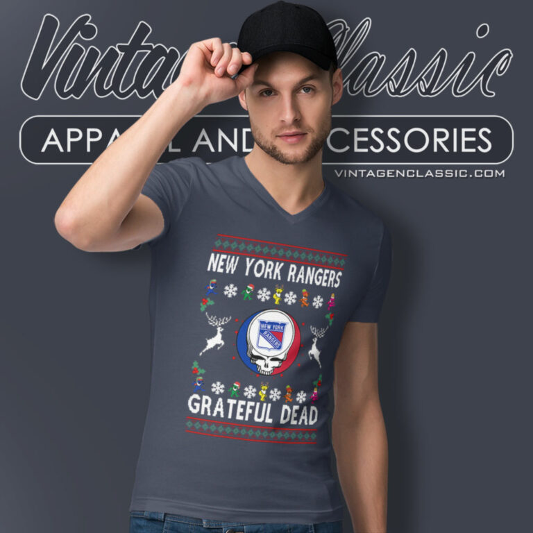 Grateful Dead New York Rangers Ugly Christmas V Neck TShirt Grateful Dead New York Rangers Ugly Christmas V Neck TShirt