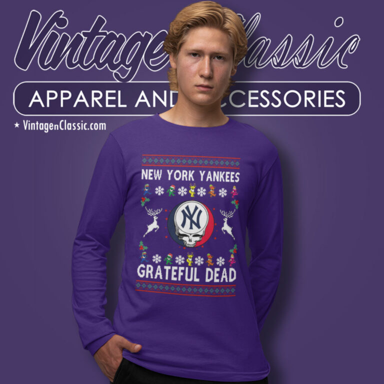 Grateful Dead New York Yankees Ugly Christmas Long Sleeve Tee Grateful Dead New York Yankees Ugly Christmas Long Sleeve Tee