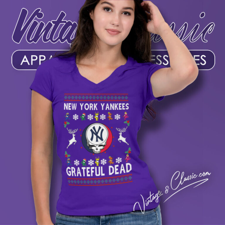 Grateful Dead New York Yankees Ugly Christmas V Neck TShirt Grateful Dead New York Yankees Ugly Christmas V Neck TShirt