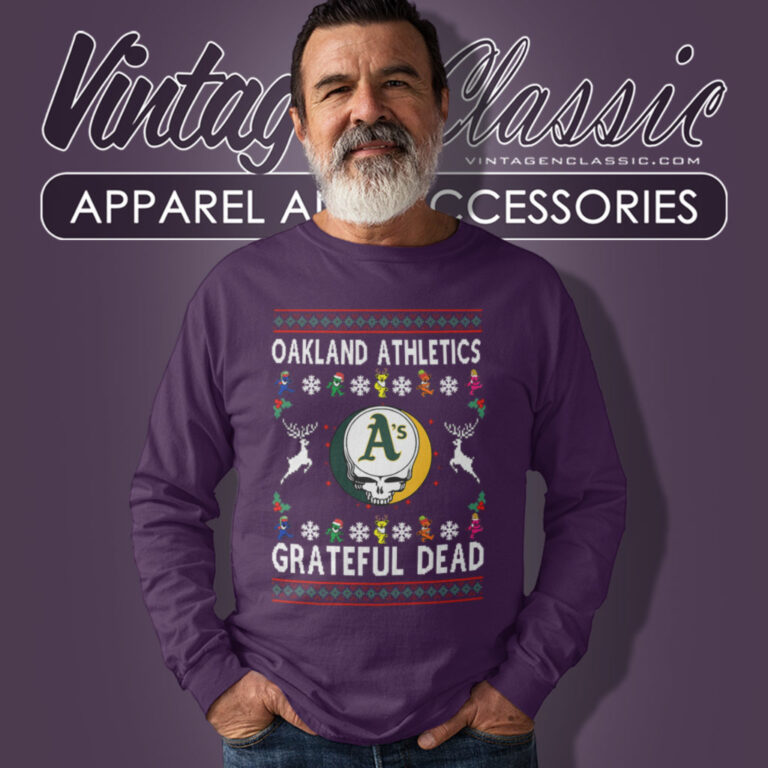 Grateful Dead Oakland Athletics Ugly Christmas Long Sleeve Tee Grateful Dead Oakland Athletics Ugly Christmas Long Sleeve Tee