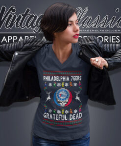Grateful Dead Philadelphia 76ers Ugly Christmas V Neck TShirt