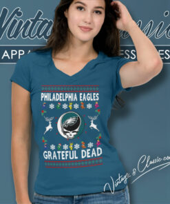 Grateful Dead Philadelphia Eagles Ugly Christmas V Neck TShirt