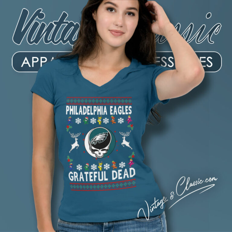 Grateful Dead Philadelphia Eagles Ugly Christmas V Neck TShirt Grateful Dead Philadelphia Eagles Ugly Christmas V Neck TShirt