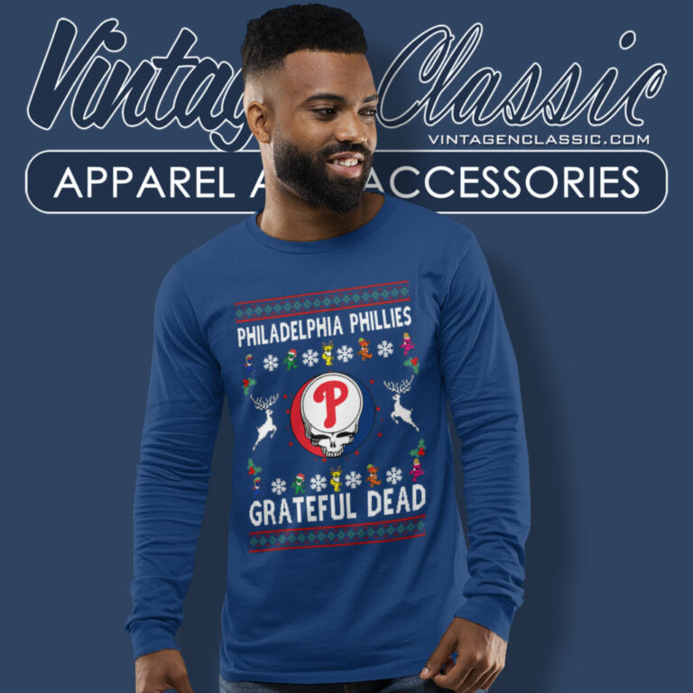 Grateful Dead Philadelphia Phillies Ugly Christmas Long Sleeve Tee Grateful Dead Philadelphia Phillies Ugly Christmas Long Sleeve Tee