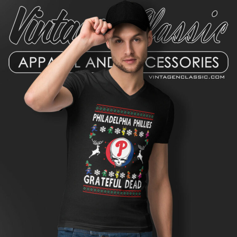 Grateful Dead Philadelphia Phillies Ugly Christmas V Neck TShirt Grateful Dead Philadelphia Phillies Ugly Christmas V Neck TShirt