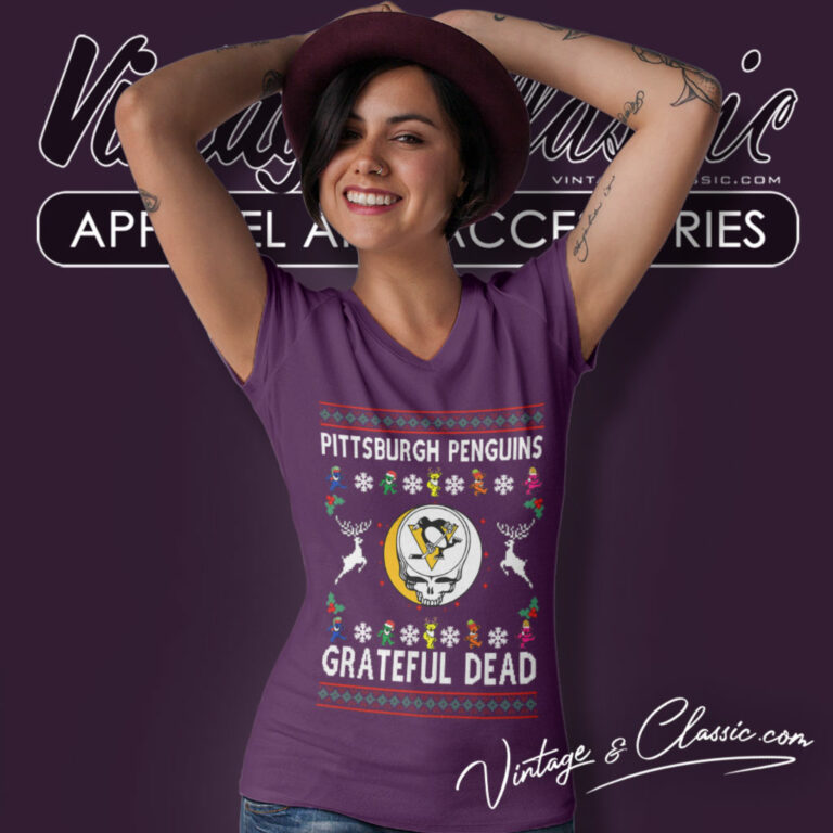 Grateful Dead Pittsburgh Penguins Ugly Christmas V Neck TShirt Grateful Dead Pittsburgh Penguins Ugly Christmas V Neck TShirt