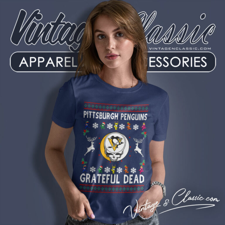 Grateful Dead Pittsburgh Penguins Ugly Christmas Women T Shirt Grateful Dead Pittsburgh Penguins Ugly Christmas Women T Shirt