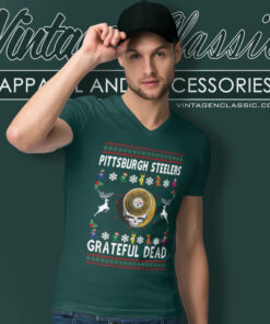 Grateful Dead Pittsburgh Steelers Ugly Christmas V Neck TShirt