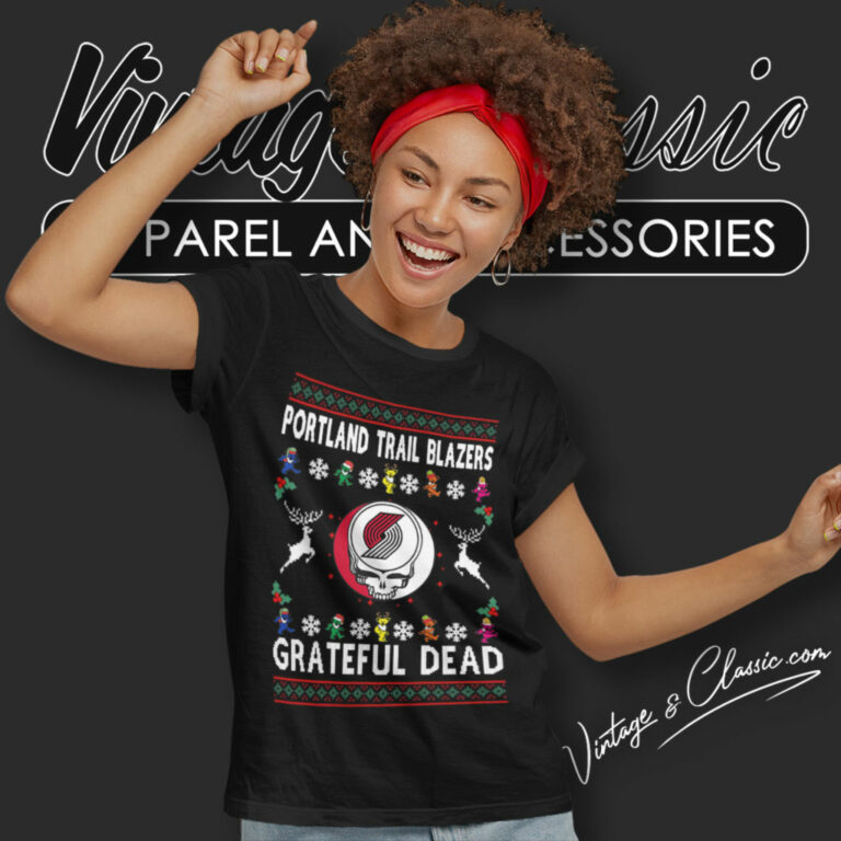 Grateful Dead Portland Trail Blazers Ugly Christmas Women T Shirt Grateful Dead Portland Trail Blazers Ugly Christmas Women T Shirt