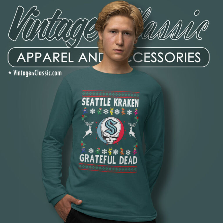 Grateful Dead Seattle Kraken Ugly Christmas Long Sleeve Tee Grateful Dead Seattle Kraken Ugly Christmas Long Sleeve Tee