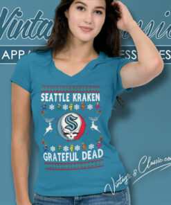Grateful Dead Seattle Kraken Ugly Christmas V Neck TShirt