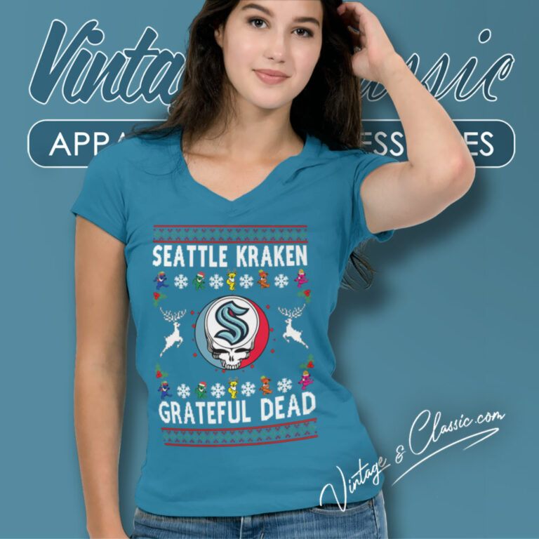 Grateful Dead Seattle Kraken Ugly Christmas V Neck TShirt Grateful Dead Seattle Kraken Ugly Christmas V Neck TShirt