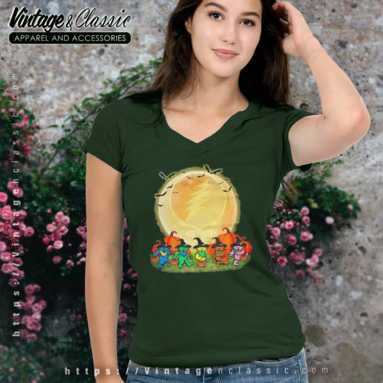 Grateful Dead Shirt Dancing Bears Moon Pumpkin Halloween V Neck TShirt Grateful Dead Shirt Dancing Bears Moon Pumpkin Halloween V Neck TShirt