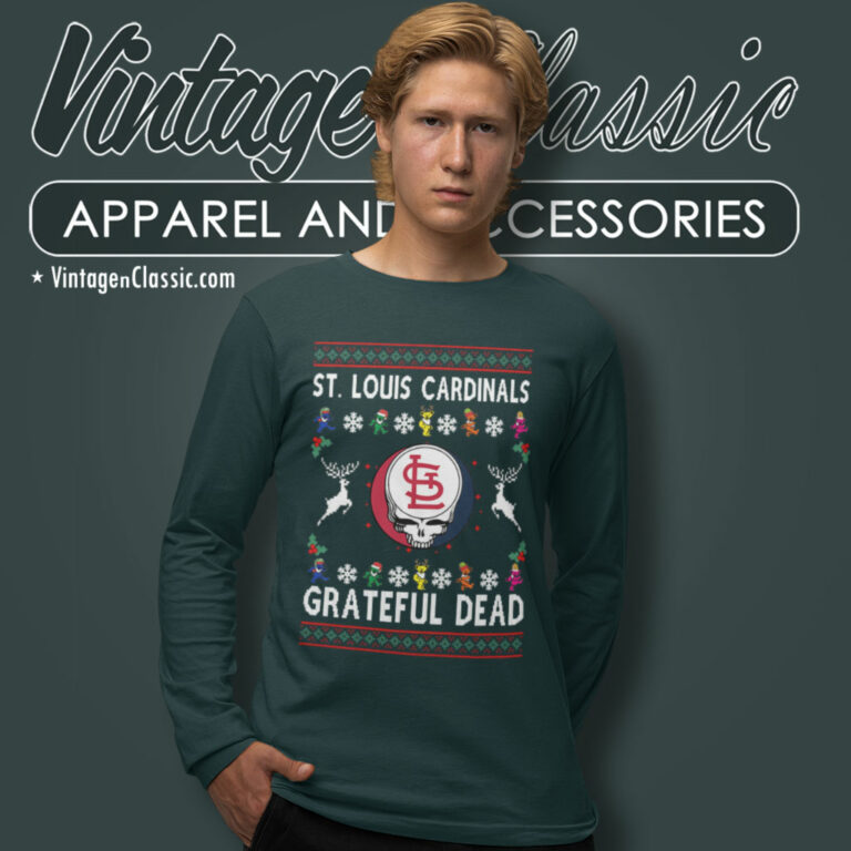Grateful Dead St Louis Cardinals Ugly Christmas Long Sleeve Tee Grateful Dead St Louis Cardinals Ugly Christmas Long Sleeve Tee