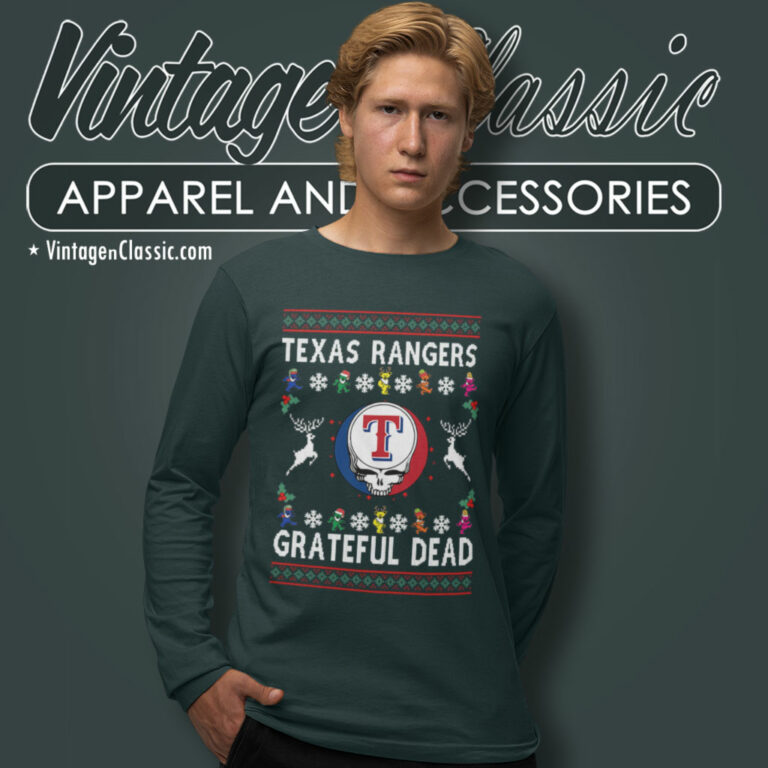 Grateful Dead Texas Rangers Ugly Christmas Long Sleeve Tee Grateful Dead Texas Rangers Ugly Christmas Long Sleeve Tee