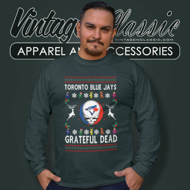 Grateful Dead Toronto Blue Jays Ugly Christmas Long Sleeve Tee Grateful Dead Toronto Blue Jays Ugly Christmas Long Sleeve Tee