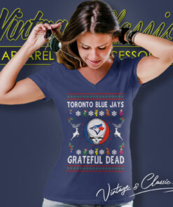 Grateful Dead Toronto Blue Jays Ugly Christmas V Neck TShirt