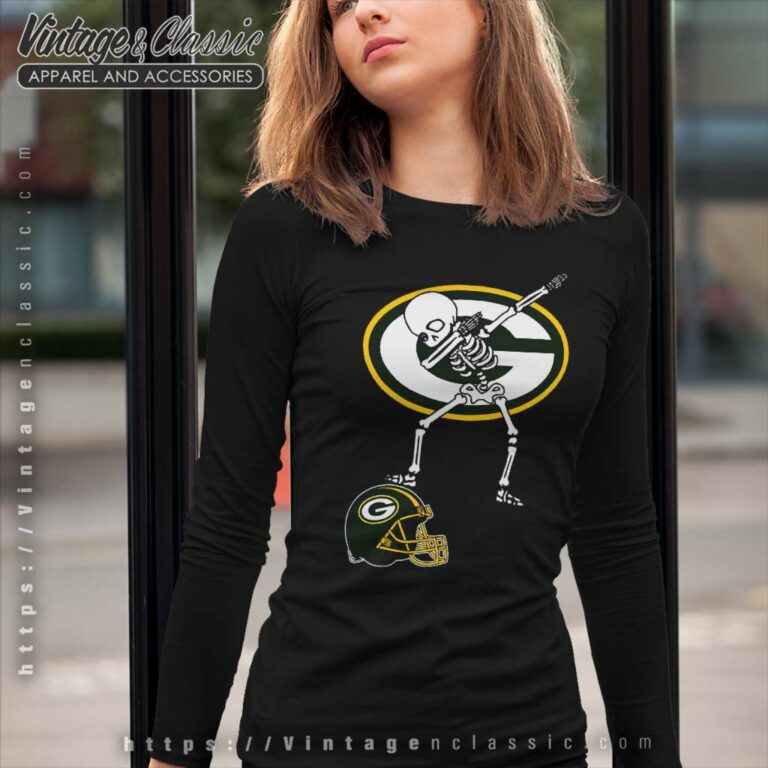 Green Bay Packer Skeleton Dabbing Long Sleeve Tee Green Bay Packer Skeleton Dabbing Long Sleeve Tee