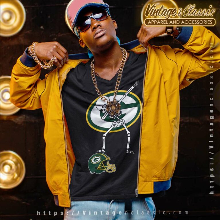 Green Bay Packer Skeleton Dabbing V Neck TShirt Green Bay Packer Skeleton Dabbing V Neck TShirt