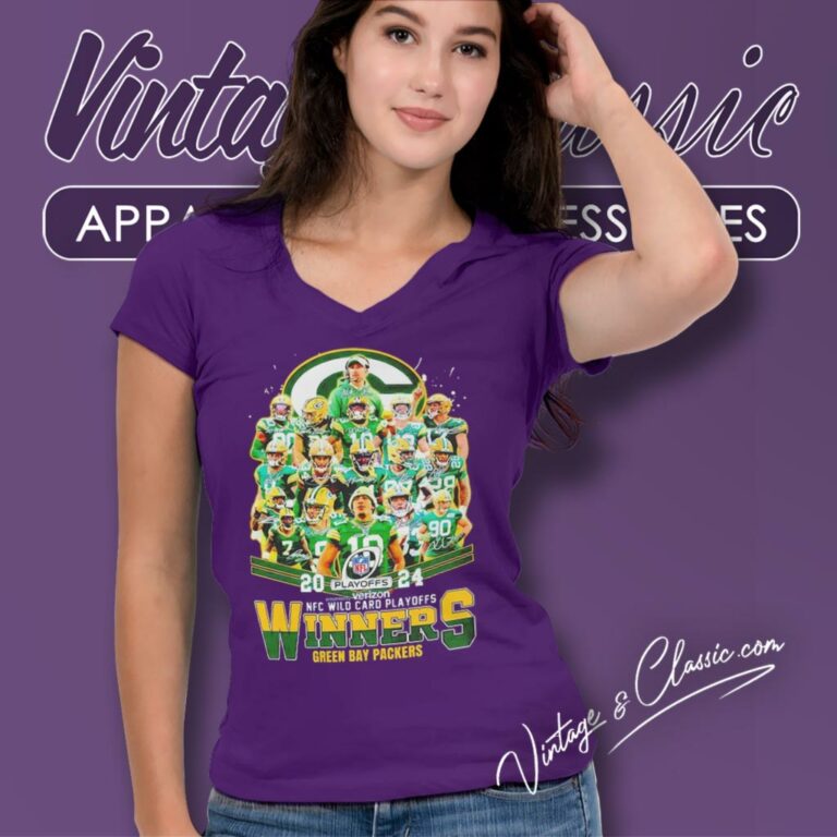 Green Bay Packers 2024 Nfl Wild Card Playoffs Winners Signatures V Neck TShirt Green Bay Packers 2024 Nfl Wild Card Playoffs Winners Signatures V Neck TShirt