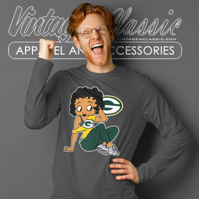Green Bay Packers Betty Boop Football Long Sleeve Tee Green Bay Packers Betty Boop Football Long Sleeve Tee