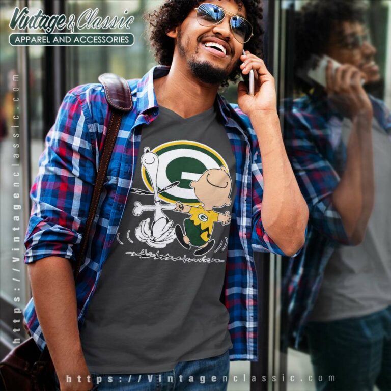 Green Bay Packers Charlie Brown Snoopy Dancing V Neck TShirt Green Bay Packers Charlie Brown Snoopy Dancing V Neck TShirt