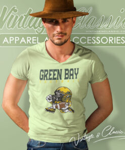 Green Bay Packers Football Helmet Vintage V Neck TShirt