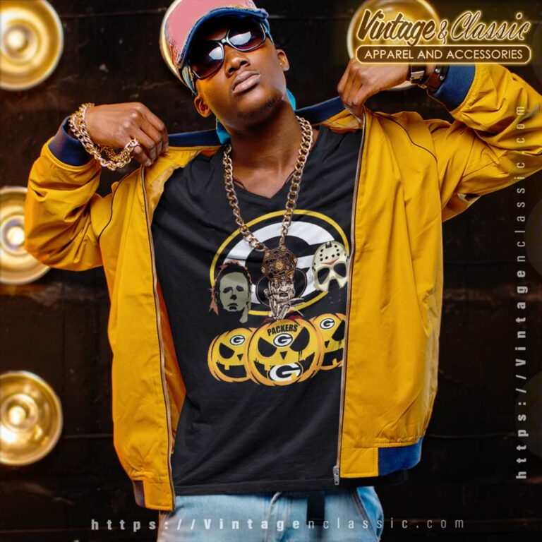 Green Bay Packers Freddy Krueger Michael Myers Jason Voorhees Pumpkin Halloween V Neck TShirt Green Bay Packers Freddy Krueger Michael Myers Jason Voorhees Pumpkin Halloween V Neck TShirt