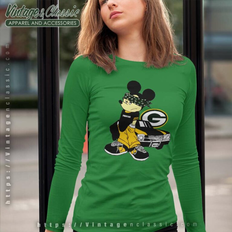 Green Bay Packers Gangster Mickey Mouse Long Sleeve Tee Green Bay Packers Gangster Mickey Mouse Long Sleeve Tee