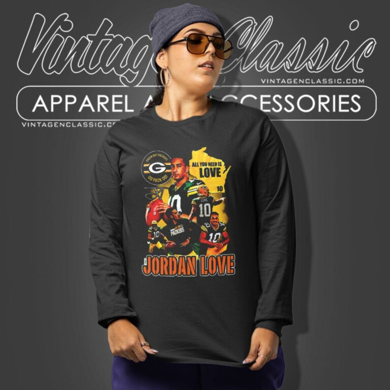 Green Bay Packers Go Pack Go All You Need Is Love Jordan 10 Long Sleeve Tee Green Bay Packers Go Pack Go All You Need Is Love Jordan 10 Long Sleeve Tee