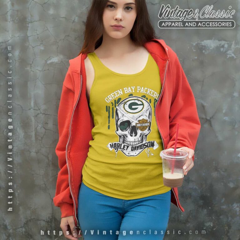 Green Bay Packers Harley Daivsion Skull Tank Top Racerback Green Bay Packers Harley Daivsion Skull Tank Top Racerback