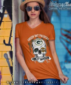 Green Bay Packers Harley Daivsion Skull Shirt 4 Green Bay Packers Harley Daivsion Skull V Neck TShirt