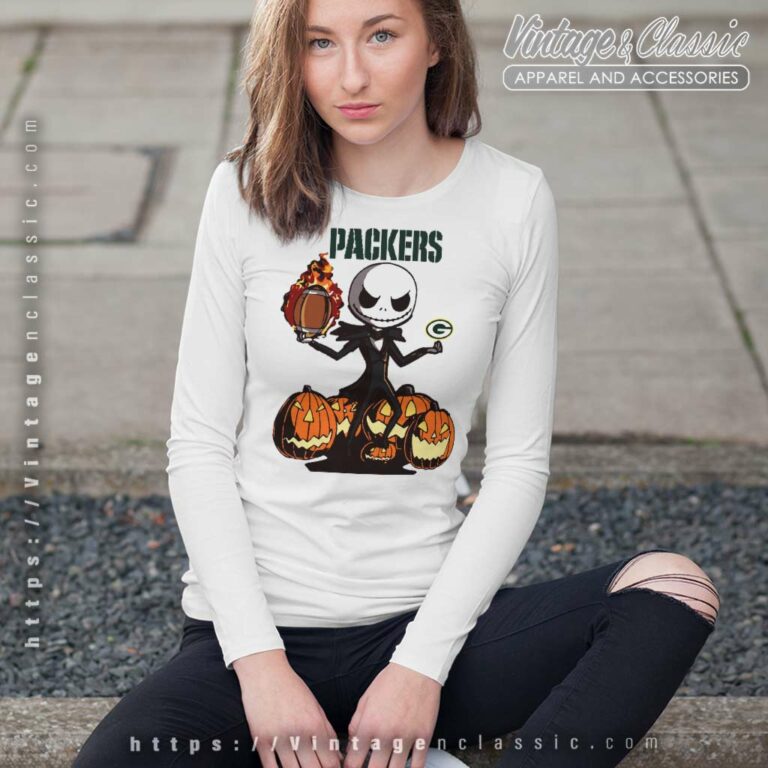 Green Bay Packers Jack Skellington Halloween Long Sleeve Tee Green Bay Packers Jack Skellington Halloween Long Sleeve Tee