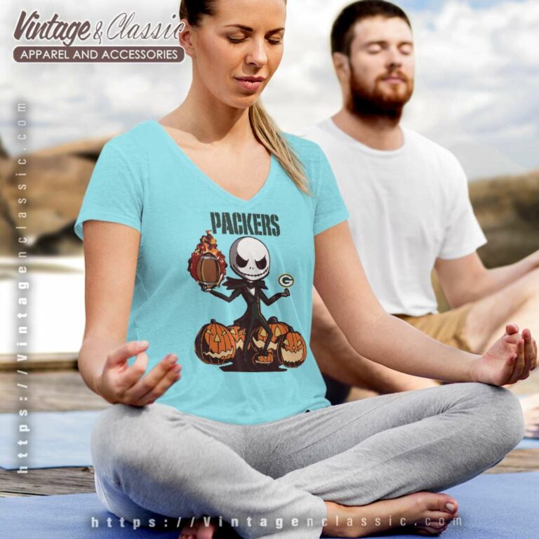 Green Bay Packers Jack Skellington Halloween V Neck TShirt Green Bay Packers Jack Skellington Halloween V Neck TShirt