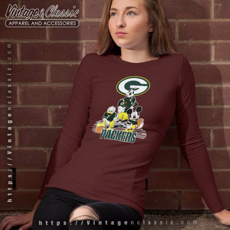 Green Bay Packers Mickey Mouse Donald Duck Goofy Football Long Sleeve Tee Green Bay Packers Mickey Mouse Donald Duck Goofy Football Long Sleeve Tee