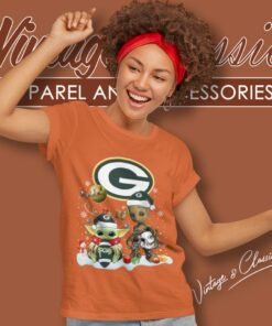 Green Bay Packers Shirt Baby Yoda And Groot Santa Christmas Women T Shirt