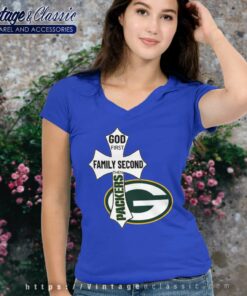 Green Bay Packers Shirt God First Family Second V Neck TShirt