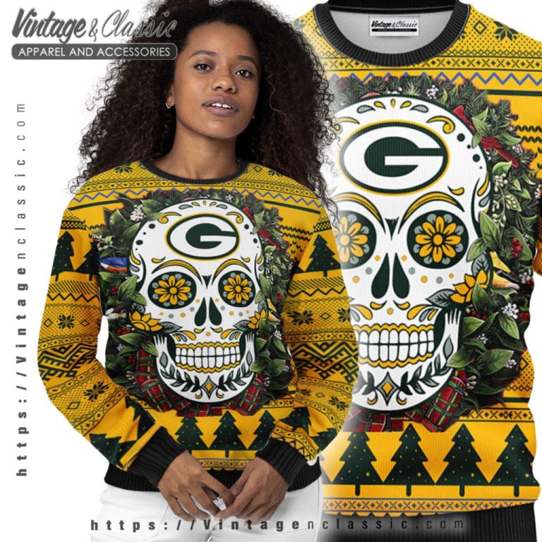 Green Bay Packers Skull Ugly Christmas Sweater Women Ugly Sweater Green Bay Packers Skull Ugly Christmas Sweater Women Ugly Sweater