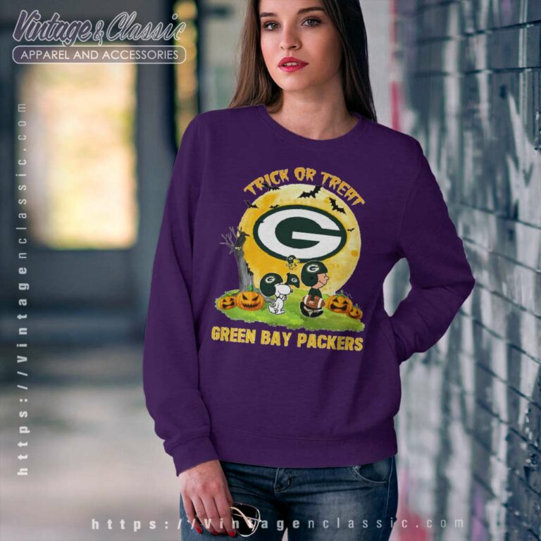 Green Bay Packers Snoopy Charlie Brown And Woodstock Trick Or Treat Halloween Sweatshirt Green Bay Packers Snoopy Charlie Brown And Woodstock Trick Or Treat Halloween Sweatshirt