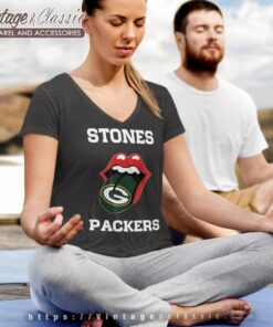 Green Bay Packers The Rolling Stones Logo V Neck TShirt